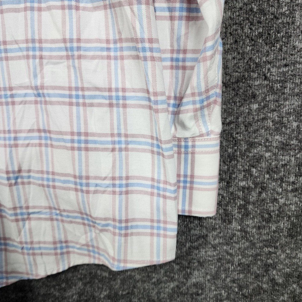 Stafford Button Down Shirt Mens XXL White Blue Burgundy Plaid Coolmax Regular - Picture 4 of 9